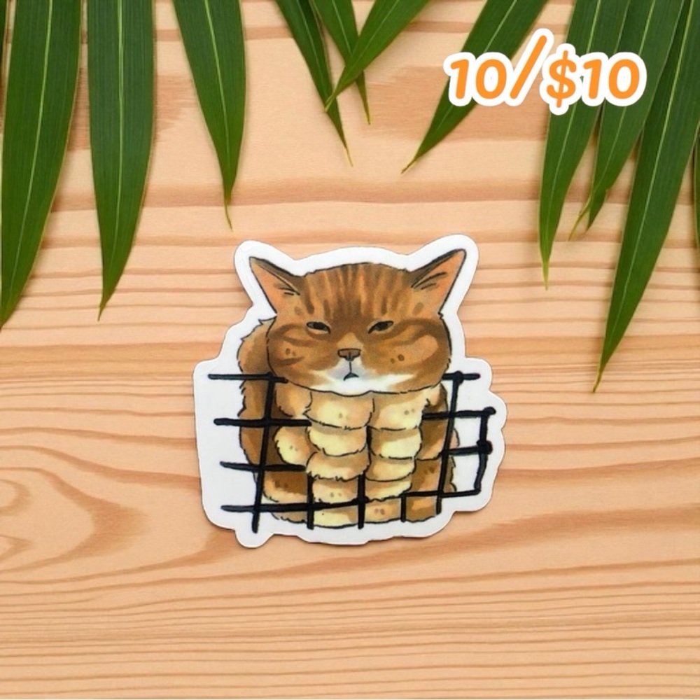 Cat Behind Fence Meme Sticker – Funny Vinyl – 2 1/4”